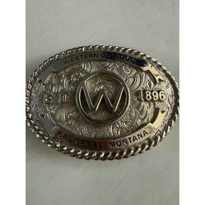 Western Outdoor‎ Belt Buckle Kalispell Montana Est 1896 Silver Tone Made in USA